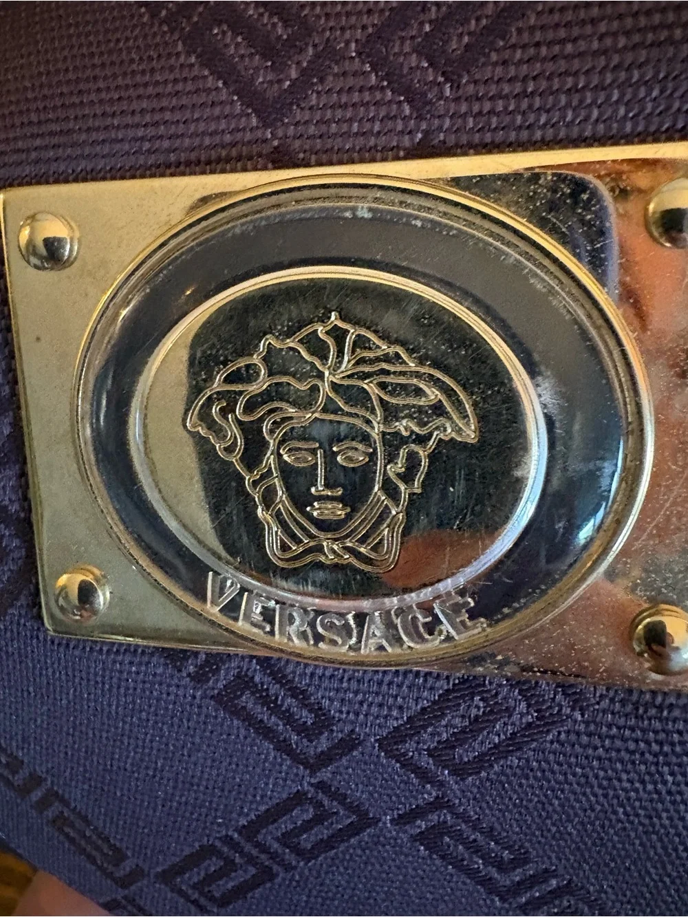 Versace Vintage Medusa Hobo Plaque Canvas, leather & Suede Purple Y2K